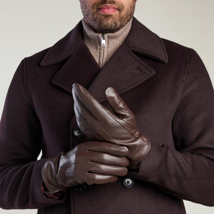 Isotoner® Mens Three Point Leather Glove Chocolate